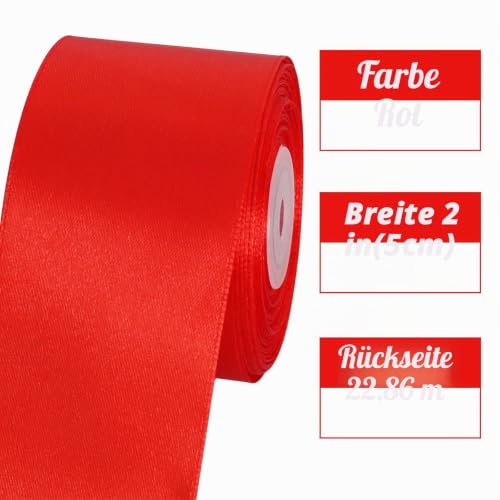 TONIFUL 5cm x 20M rotes ​Band breit geschenkband große Schleife Satinband für Auto Bogen Schleifen Partydekoration Stuhl Hochzeit Der Valentinstag Geschenkverpackungen Strauß geschenkband