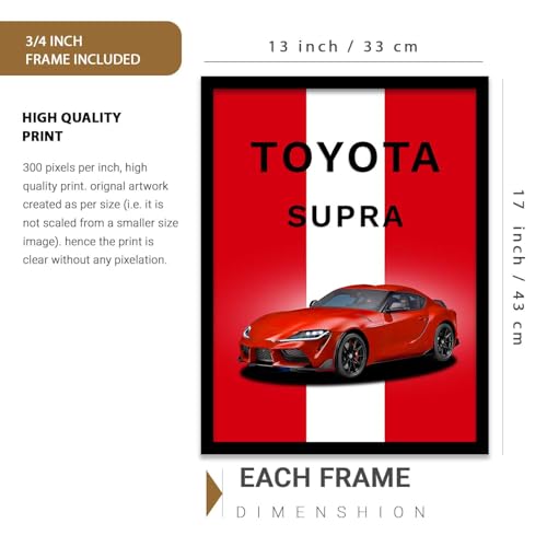 Image of HOTHOUSE Big Ferrari 296, Porsche 911, Toyota Cars Framed Posters Gift Items for Boys Room Wall Decoration Bedroom Living Room Office Studio Decor | Set Of 3 Size (13 X 17 inch)