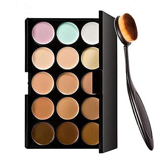 M.S TRADERS 15 Colors Natural Contour Face Cream Makeup Concealer Palette + Make up OVAL Brush
