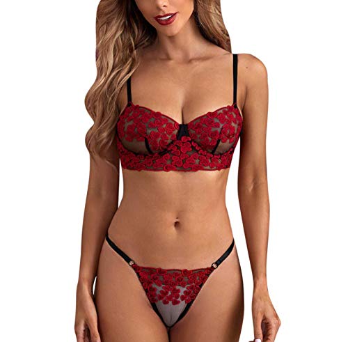 Ensembles de Pyjama Femme Érotique String Tentation et Soutien-Gorge Rouge L