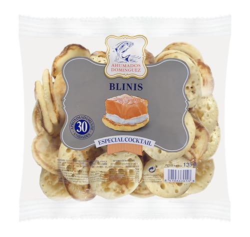 Ahumados Domínguez - Mini Blinis Individuales Cocktail (30 unidades) - Tortitas Esponjosas para Canapés - 135 g - Refrigerado