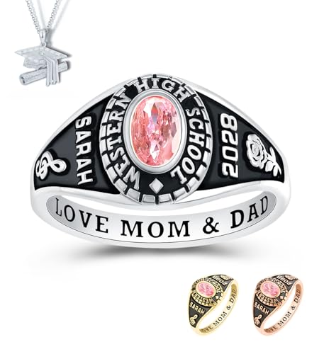 PJM Customized Sterling Silver Women Class Ring – Delicate Classic – (Sterling Silver Platinum)