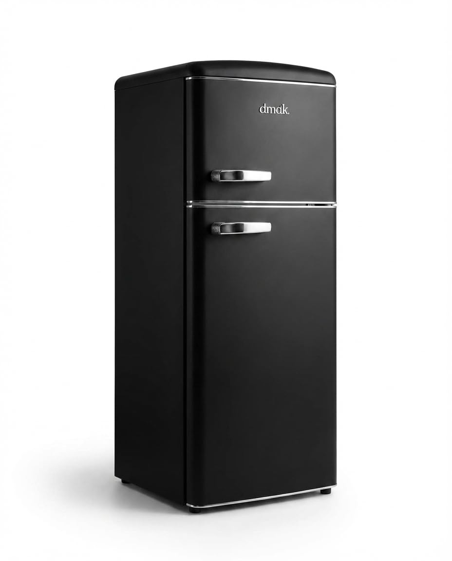 DMDK DKB2 Frigorífico Retro Independiente, Negro Mate, 208 l, 41 dB, con Compartimento Congelador, 146 x 61,50 x 55 cm