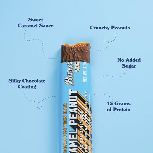 Barebells Plant Based Protein Bars, Peanut Caramel - 12 count, 15g of Plant-Based High Protein Treats - Chocolate Nutrition Bar with 1g Total Sugar - On The Go Breakfast or Post-Workout Snack