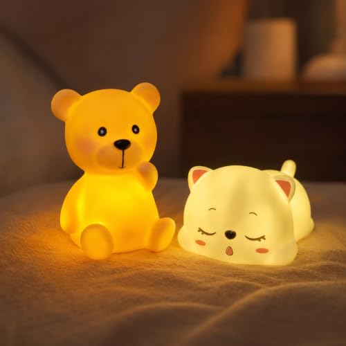 Image of Cute Dog & Cat Night Light Lamp Battery Operated Table and Desk Decorations Gift Pandas (Dog & Cat)