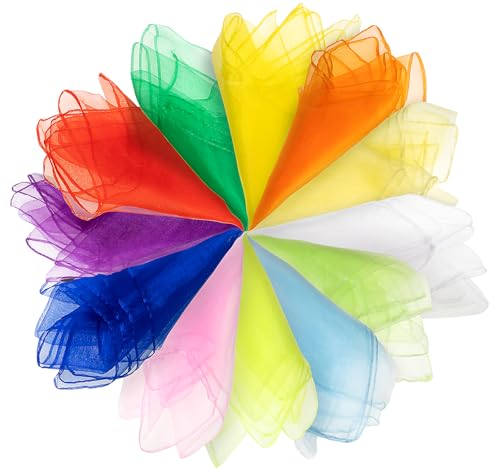 BLISSIQUEE 12 Stück Jongliertücher, 60 x 60 cm Chiffontücher Sensory Play Bunte Tücher für Aktivitäten Kindershow Tanzen, Jonglieren und Sensorisches Zubehör Dekoration