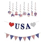 Bannière patriotique du 4 juillet pour le jour de l'indépendance - Drapeau d'amour - Patriotisme des États-Unis - Ruban patriotique - Utilisé pour la commémoration de la fête du travail - Décoration