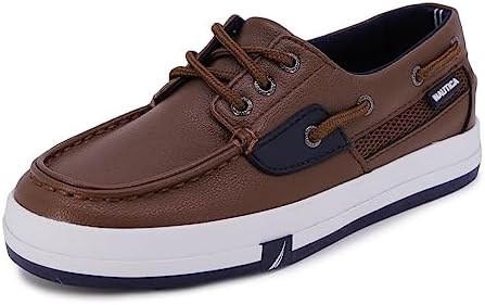 Nautica Kid's Spinnaker Youth Boat Shoe Casual Loafer 2 Eye Lace Little Kid Big Kid-Spinnaker-Dark Tan Size-2