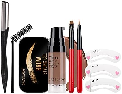 Eyebrow Gel Kit with Brow Soap Wax & 2PCS Eyebrow Brushes & Stencil Razor Set, Tinted Long Lasting Cruelty Free Eyebrow Gel for Natural Waterproof Eyebrow Makeup, Flake-proof, Smudge-proof, Light Brown
