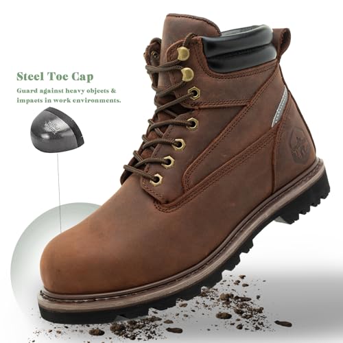 Steel Toe Work Boots for Men Non Slip Comfortable Black/Brown Leather Rubber Industrial & Construction Boots3