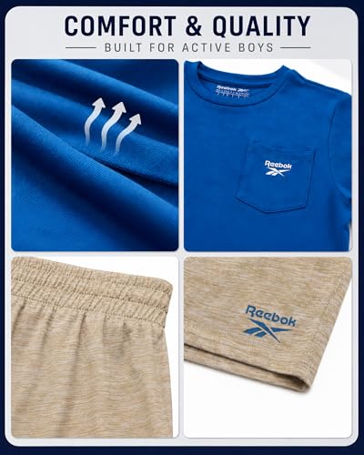 Image of Reebok Boys Athletic Shorts Set - 2 Piece Summer Clothes Outfit with Graphic Tee and Boys Basketball Shorts for Active Kids