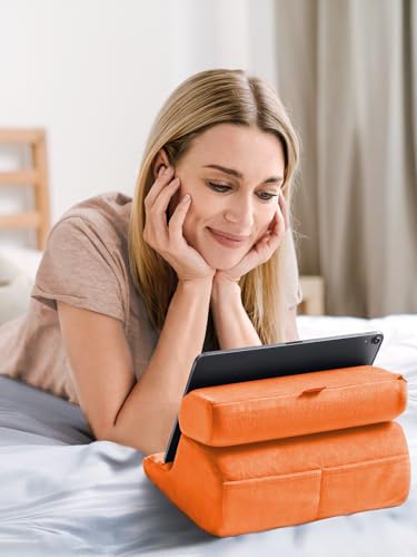Image of UGREEN Tablet Pillow Stand for Lap Soft Holder Bed with 3 Viewing Angles Adjustable Home Office Accessories Compatible with 2024 iPad Pro 13 12.9 11 iPad Air 11 13 Mini Phone 16 15 14 E-Reader Orange