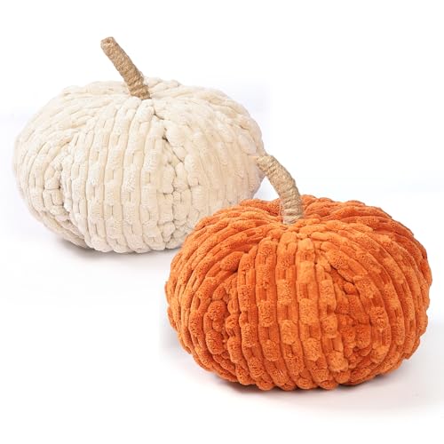 Lcuasc 2pcs Faux Pumpkins Fall Harvest Fabric Plush Pumpkin Thanksgiving