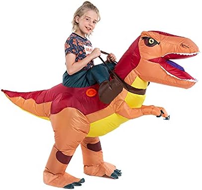 HSCTEK Inflatable Dinosaur Costume Kids Boys Girls, Inflatable Blow Up Costume Riding Trex Dinosaur Costume Child, Inflatable Ride On Dinosaur Halloween Costume Children