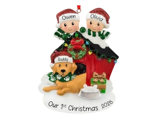 Custom Couple with Dog Christmas Ornament