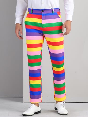 Lars Amadeus Rainbow Dress Pants for Men's Regular Fit Contrast Color Slacks Striped Trousers2