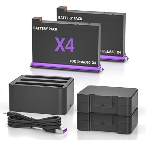 2X2500mAh Replacement Battery for Insta360 X4,Quick Battery Charger with LED Light Compatible with Insta 360X4 Camera,Battery Charger Set Accessories for Insta360 x4（Includes 5V 3A Charging Plug） Cover