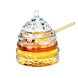 1500 C Tabletop Bee-hive Glass Honey Jars with Dipper and Lid 10 oz. Crystal Clear Heavy Glass Honey