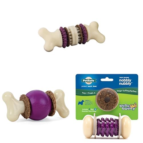 PetSafe Busy Buddy 3-Pack Dog Chew Toys for Small Dogs, Bristle Bone, Bouncy Bone and Nobbly Nubbly Treat Holding Toy for Strong Chewers