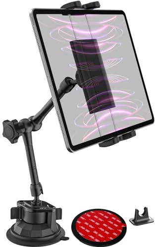woleyi Truck Tablet Holder, [Super Strong Suction] Heavy Duty Tablet Mount for Semi Truck/Pickup/Van/SUV, Car Windshield Dashboard Cradle for iPad Pro Air Mini,Galaxy Tab, Z Fold, 4-12.9'' Devices