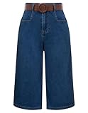 Women Denim Capris Pants Elastic Waist Wide Leg Capris Pants Jeans for Beach (Denim Blue 938, S)