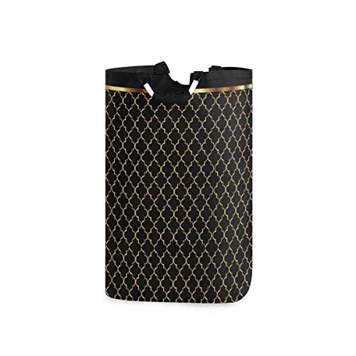 KJKT Panier à Linge Panier à Linge Élégant Motif quadrilobe Noir et Or Bac Cover