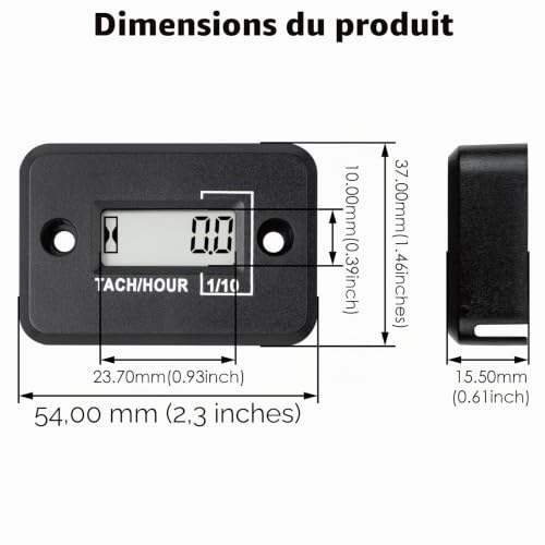Jayron Compte-Tours Compteur Horaire Inductif pour Moteur Essence, Noir – vue 6