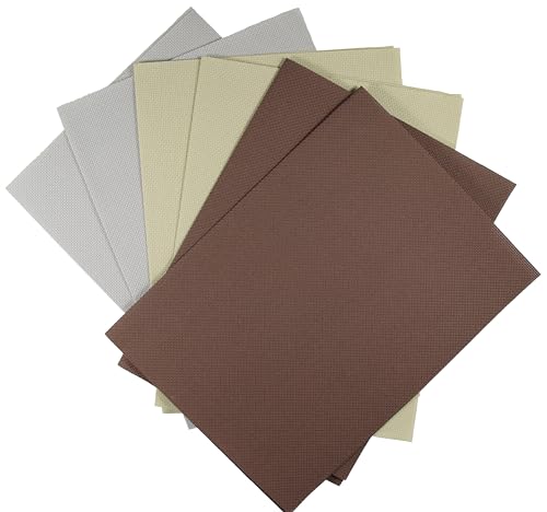 Image of KCS 6 pc of 12 inch x 18 inch (30cmx45cm) 14CT Counted Cotton Aida Cloth Cross Stitch Fabric (Pearl Grey+Yellow Beige+Brown)