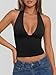 Trendy Queen Womens Halter Crop Tank Tops Backless Deep V Neck Double Lined Going Out Tops Summer Open Back Teens Cute Shirts Black S