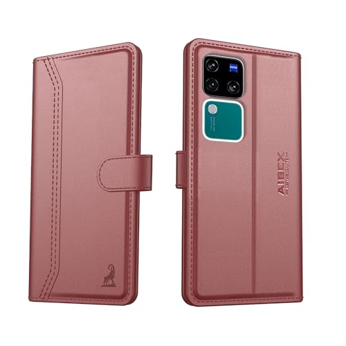 Image of AIBEX Compatible for Vivo V30 Pro 5G / Vivo V30 5G Flip Cover Leather Finish with Magnatic Closure | Inside TPU with Card Pockets | Wallet Stand | Complete Protection Flip Case -Brown