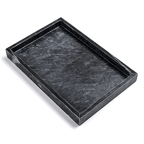 Moreast Black Marble Tray, Stone Bathroom Tray, Decorative Holder for Tissrue, Candle, Soap, Towel, Plant (Black - 12 x 8)