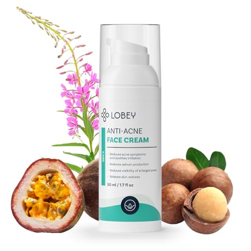 Lobey Creme gegen Unreinheiten & Mitesser – Gesichtspflege für Unreine, zu Akne Neigende Haut – mit AHA, Weidenröschen, Staudenknöterich & Squalan – Leichte Naturkosmetik (50 ml)