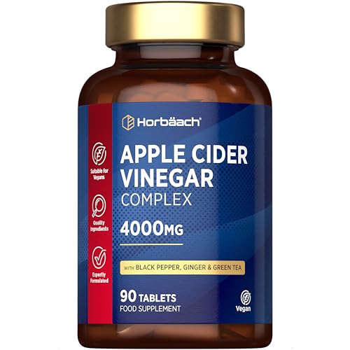 Apple Cider Vinegar 4000mg | 90 ACV Tablets | High Strength Complex with Black Pepper Ginger and Green Tea | Vegan Tablets (Not Apple Cider Vinegar Gummies) | by Horbaach