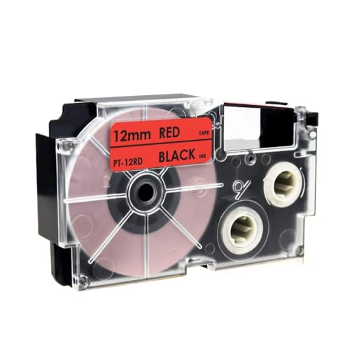 18�J���[�݊����x���e�[�vXR12WE XR-12X 6mm 9mm 12mm for KL-120�v�����^�[XR-12WE XR12BU XR12RD XR12YW XR12GN�œ��삷��(Black on Red)