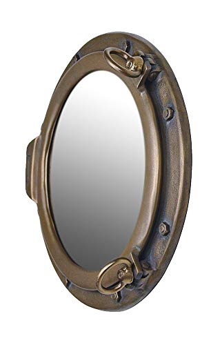 Nautical Tropical Imports Porthole Mirror Wall Mount Antique Brass 20 Inch Diameter - Image 3