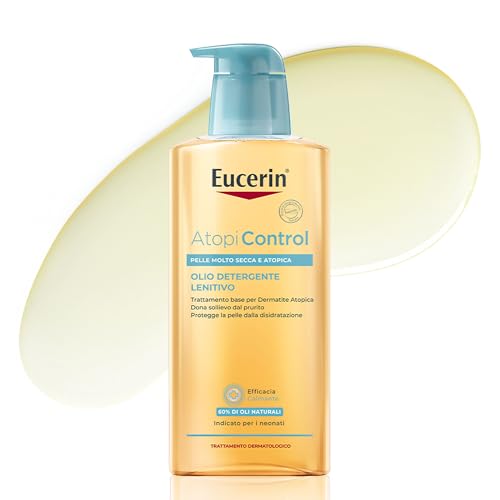 Eucerin Atopi Control Olio Detergente Lenitivo 400 ml, Olio detergente corpo per uso quotidiano, Docciaolio con 60% di oli naturali per pelle secca, irritata e con dermatite atopica