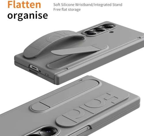 Image of Ultra Hybrid Samsung Galaxy Z Fold 7 (2025) Case with Stand & Hinge Protection | Rugged PC Cover with Wristband, Kickstand, Front Screen Protector | Fold 7 Case for Men & Women (Gray)