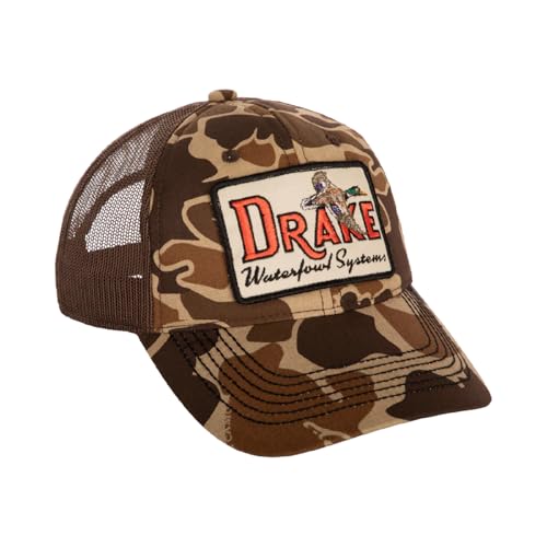 Drake Waterfowl Square Patch Foam Front Ball Cap - Cotton Front Panels & Visor Mesh Back 6 Low Profile Panels Cap, One Size Fits Most, Old School