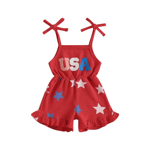 Socutebabe 4th Fourth Of July Toddler Girl Outfit Usa Romper Shorts Jumpsuit Overalls Red White And Blue Satr Outfits (USA Star Red 6-7 Years)