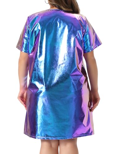 Image of Agnes Orinda Plus Size Dress for Women Metallic Round Neck Short Sleeve Party Clubwear Loose Mini T-Shirt Dress