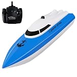 SZJJX RC Boat, Remote Control Boats for Lake/Pool/Pond, 2.4 GHz High Speed Mini Boats, Outdoor Adventure Electric RC Racing Boat with Rechargeable Battery, Water Play Toy Gift for Boys&Girls-Blue