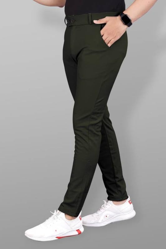 Image of Men's Slim Fit Lycra Blend Stretch Trousers | 2 Button Closure | Side Pockets | Formal & Casual Wear