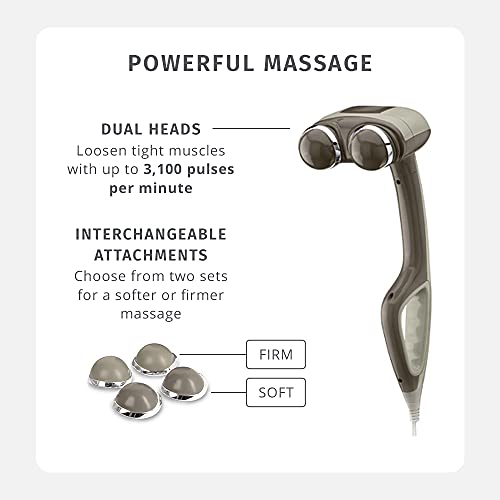 Homedics Percussion Action Massager With Heat | Adjustable Intensity , Dual Pivoting Heads | 2 Sets Interchangeable Nodes , Heated Muscle Kneading For Back , Shoulders , Feet , Legs , & Neck #TOP1