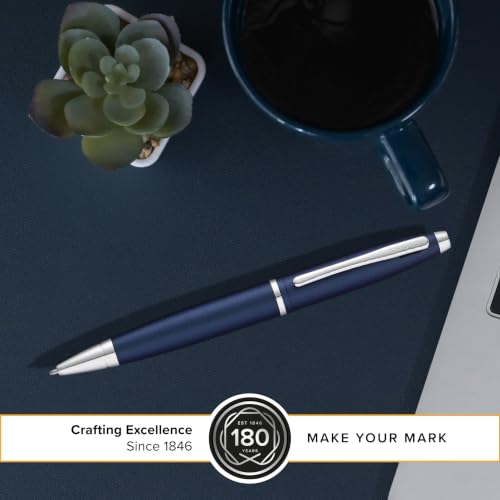 Image of Cross Calais Matte Metallic Midnight Blue Refillable Ballpoint Pen - Medium Point, Black Ink, Smooth Writing, Presented in a Luxury Gift Box