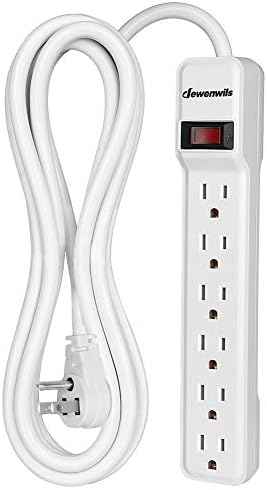 DEWENWILS 6-Outlet Power Bars with Surge Protector, Power Strip with 10 Foot Long Extension Cord Indoor, Low Profile Flat Plug, Protected Indicator Light, 15 Amp Circuit Breaker, 560 Joules, Wall Mount, UL Listed, White