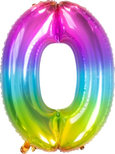 Folat 63240 Globo de Aluminio Número Figura 0 Yummy Gummy Rainbow 86 cm   decoración globos de helio para cumpleaños, aniversario