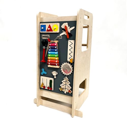 Torre de Aprendizaje Montessori 12 en 1 ATAA Madera Natural Altura Regulable Actividades sensoriales Juguete Educativo niños Desde 1 año