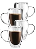 T-WARE Double Wall Glass Coffee Mugs with Handle, 12 Oz Glass Cups, Clear Coffee Mug, Insulated Laye