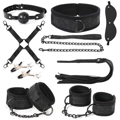 BDSM Kit Lace Embossed Leather Sex Restraints, Heavy Duty Sex Bondage Restraints Sex Adults, 8 Pic Soft Cuffs Bondage Set, Couples Sex Toys for Kinky Sex Games