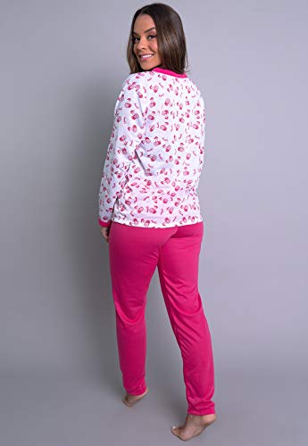 Pijamas Longo Adulto Feminino Blusa Com Botões E Calça